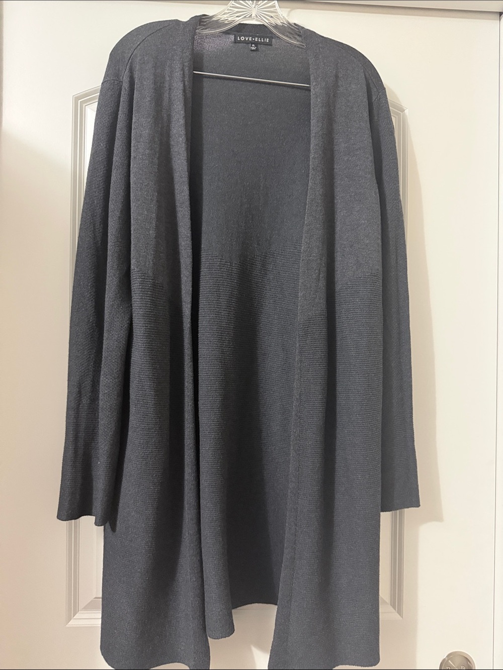 Women's Gray-Black Open-Front Long Cardigan Sweater by Love Ellie